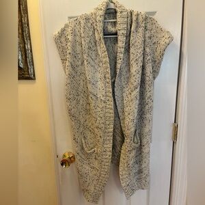 MOTH, Cocoon Style Cardigan Cream Marled Knit with Silver Threading